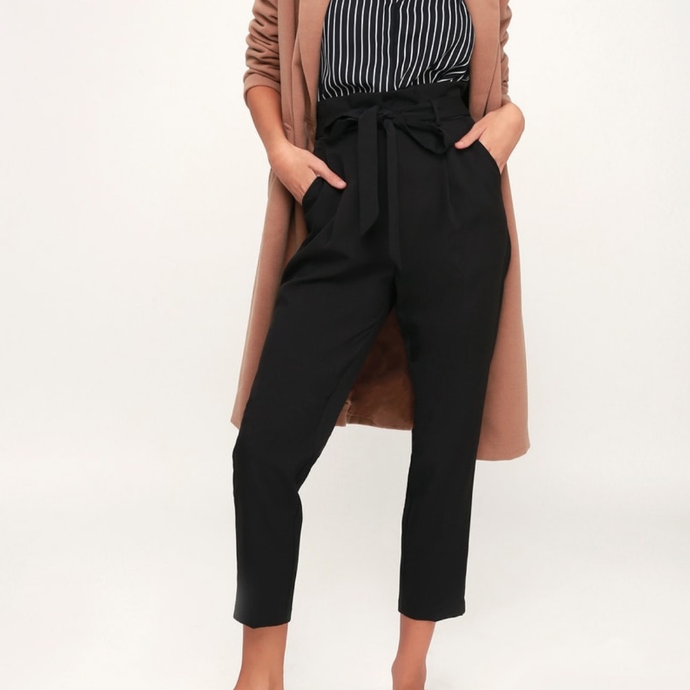 Black Paper Bag Waist Pants